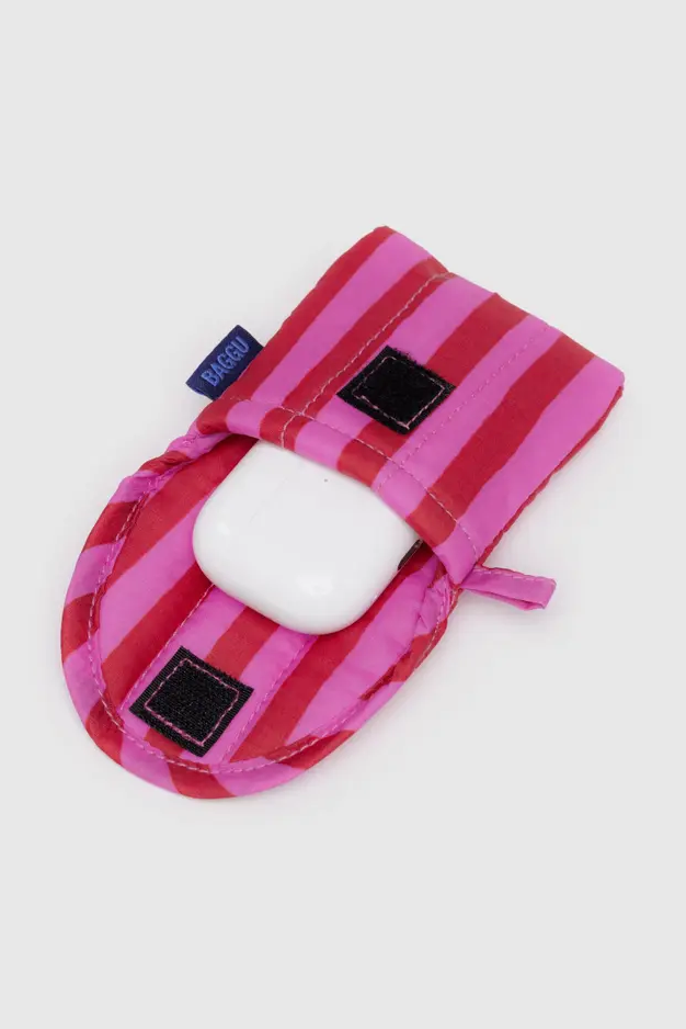 Puffy Airpods Case, Pink & Red Painted Stripe