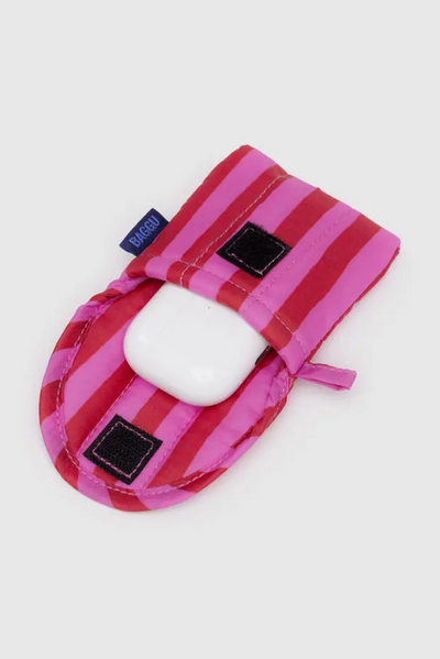 Puffy Airpods Case, Pink & Red Painted Stripe
