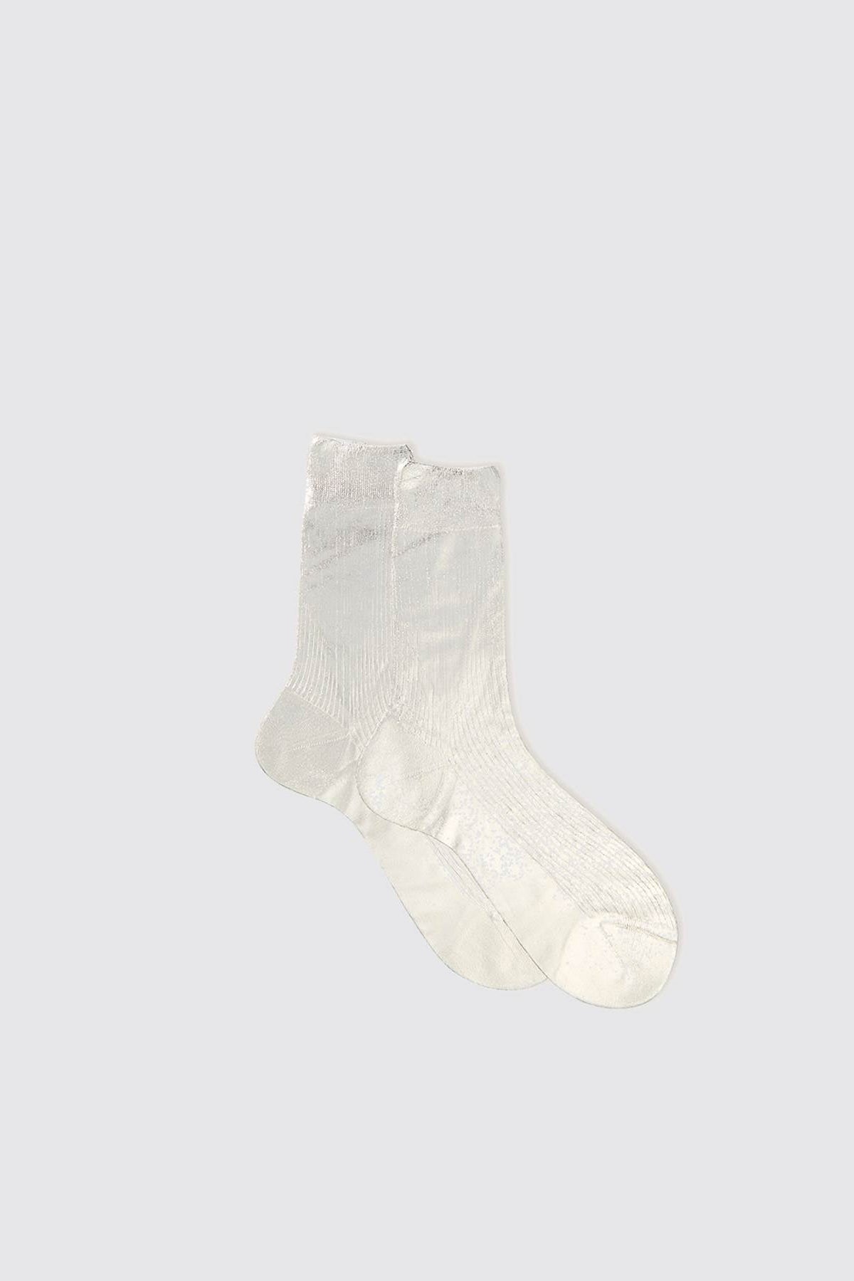Ribbed Laminated Silver Socks