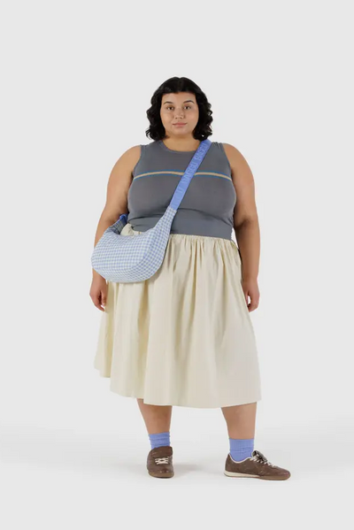 Medium Crescent Bag, Light Blue Gingham
