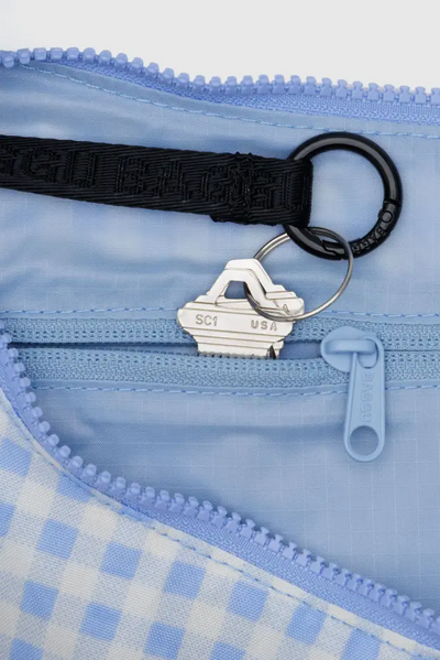 Medium Crescent Bag, Light Blue Gingham