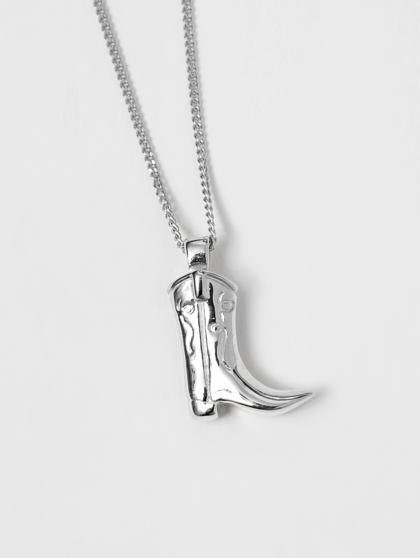 Cowboy Boot Charm Necklace, Silver