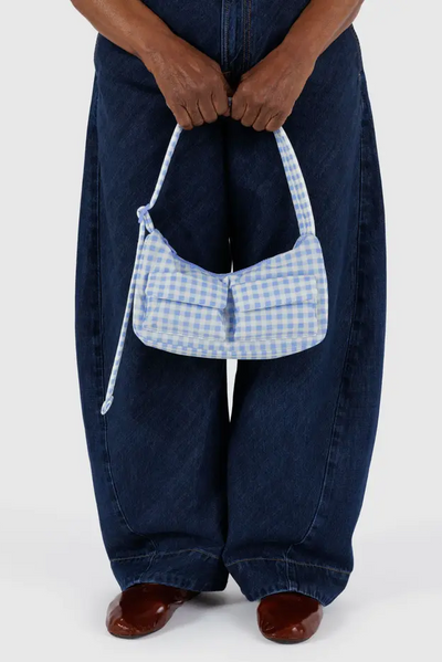 Cargo Shoulder Bag, Light Blue Gingham