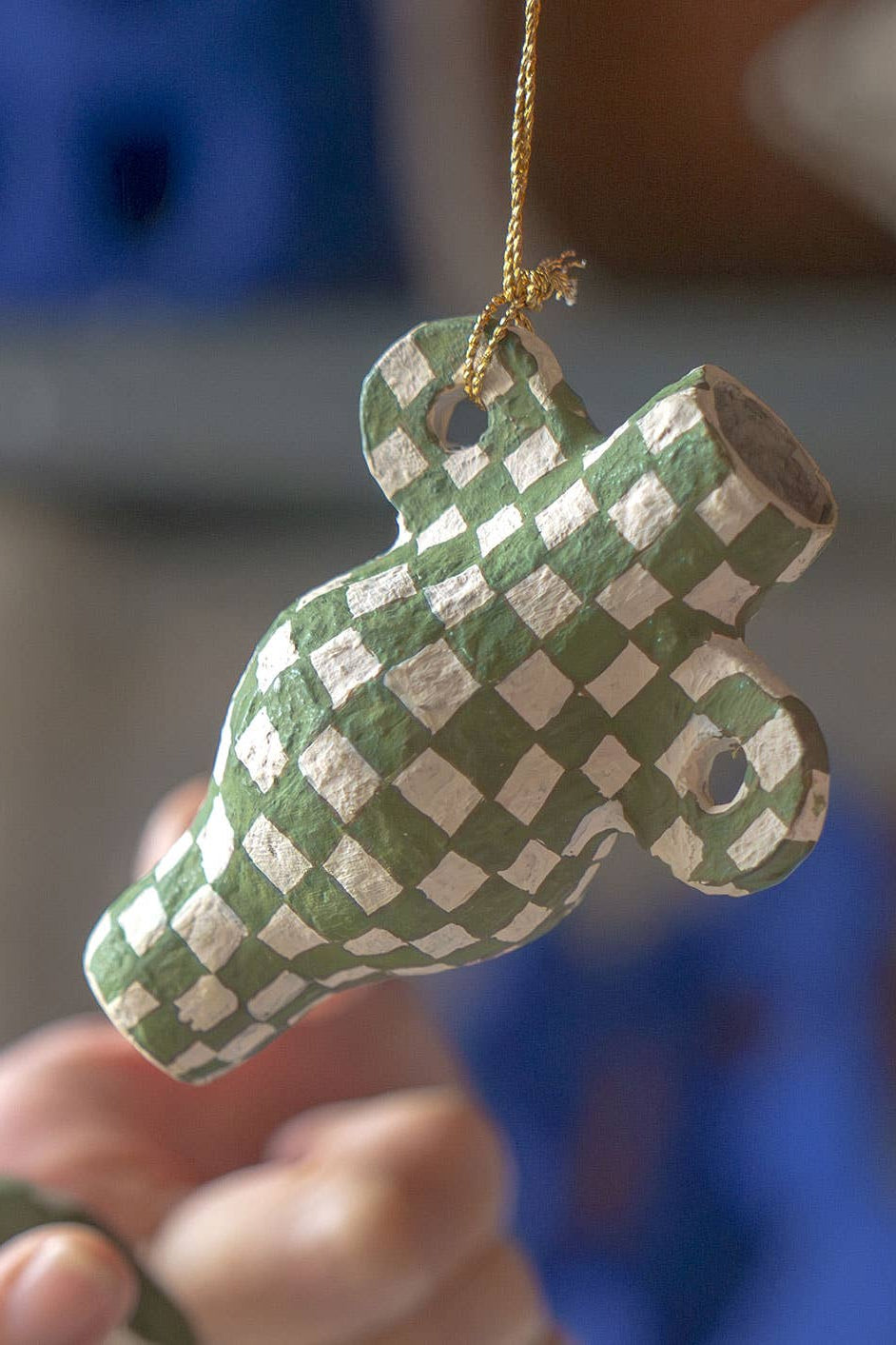 Onsen Check Moss Green Mini Vase Hanging Ornament