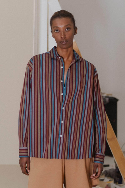 Claude Shirt, Maroon Multi Stripe