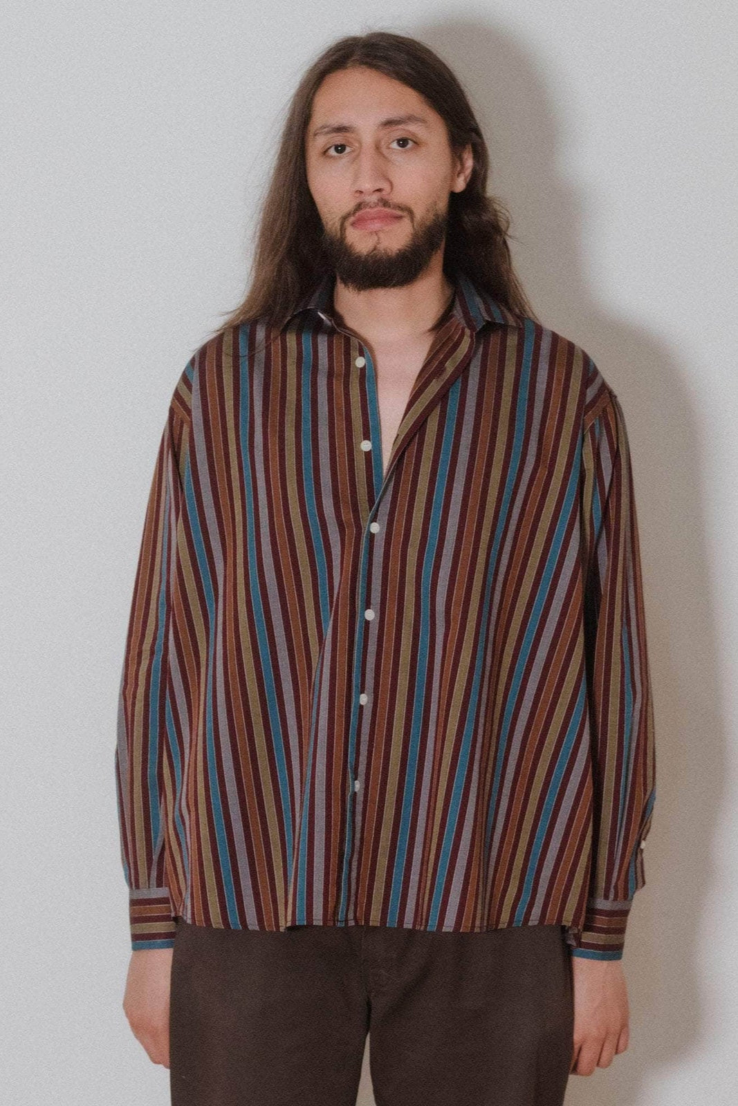 Claude Shirt, Maroon Multi Stripe