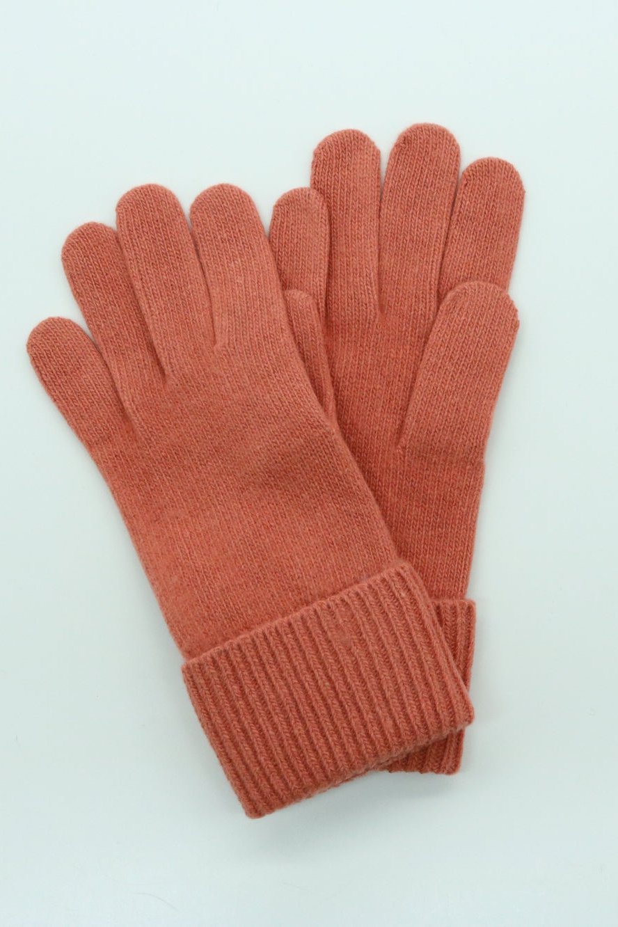 Cashmere Gloves with Ribbed Cuff, Canyon Clay