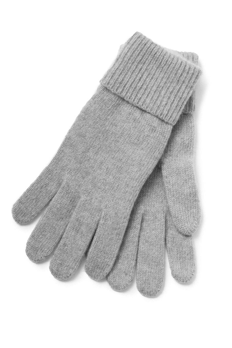 Cashmere Gloves with Ribbed Cuff, Light Heather Grey