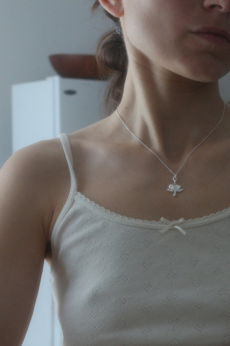 Small Bleeding Heart Charm Necklace, Silver