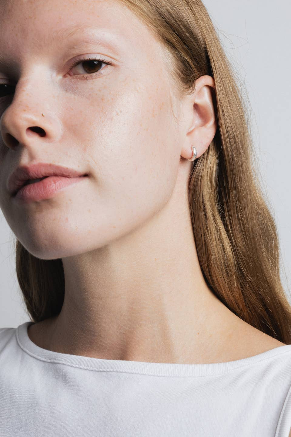 Organic Huggie Hoops, Silver