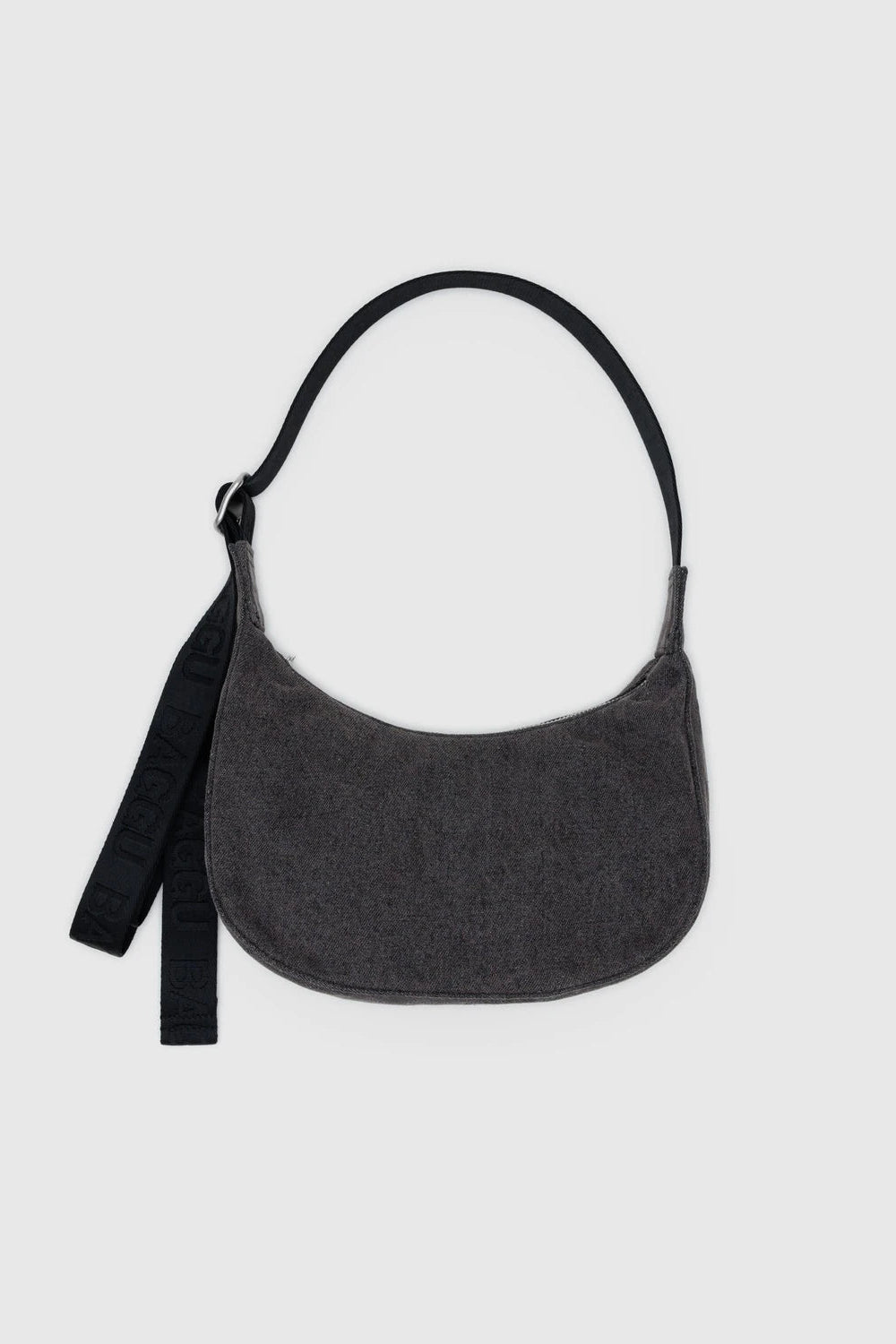 Small Denim Crescent Bag, Washed Black