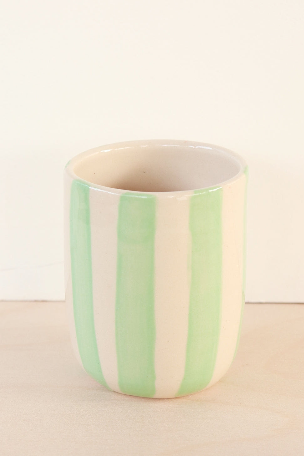 Small Ceramic Tumbler, Green Stripes