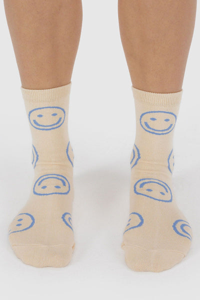Crew Socks, Ecru Periwinkle Happy
