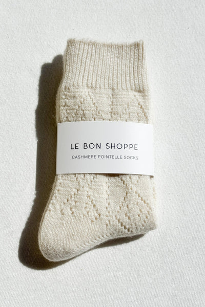 Cashmere Pointelle Socks, Cream