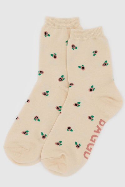 Baggu Crew Sock, Cream Rosette