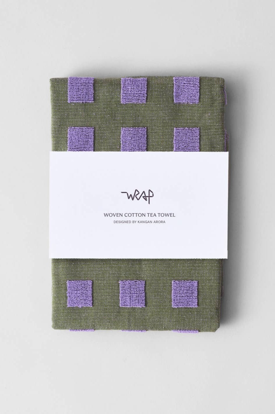 Lilac/Olive Squares Tea Towel