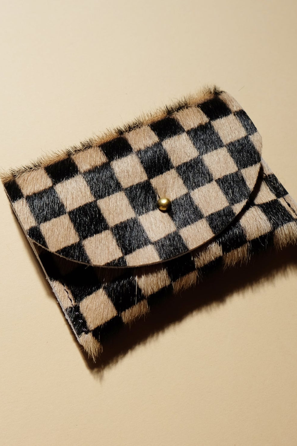 Cowhide Card Holder, Tan Checks