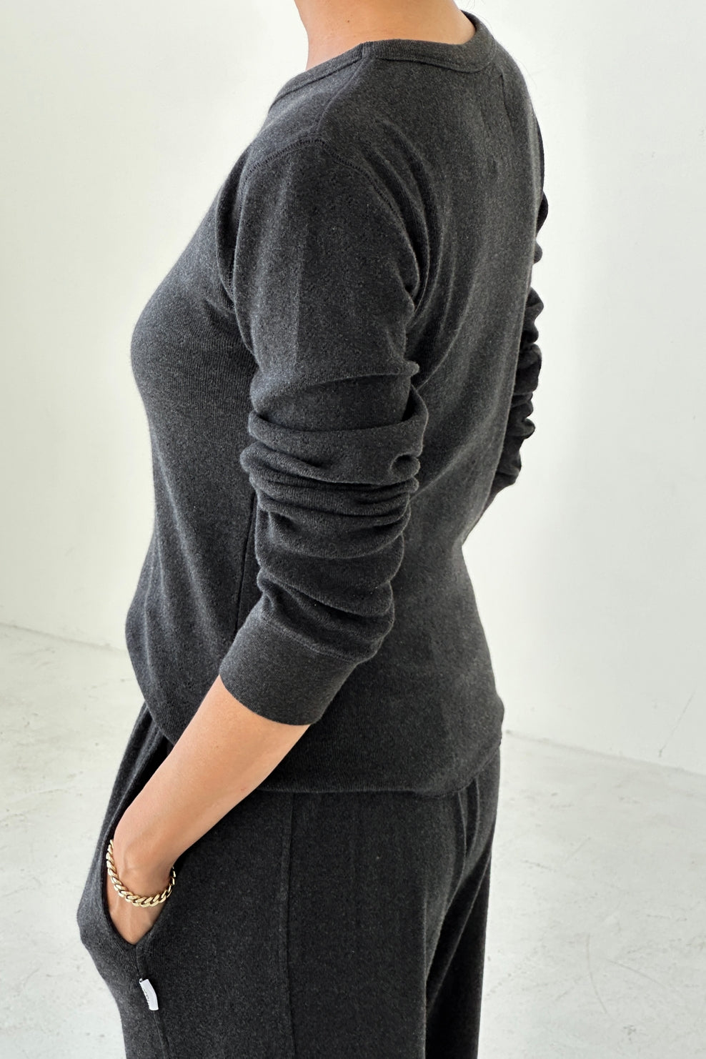 Pointelle Fundamental Tee, Charcoal