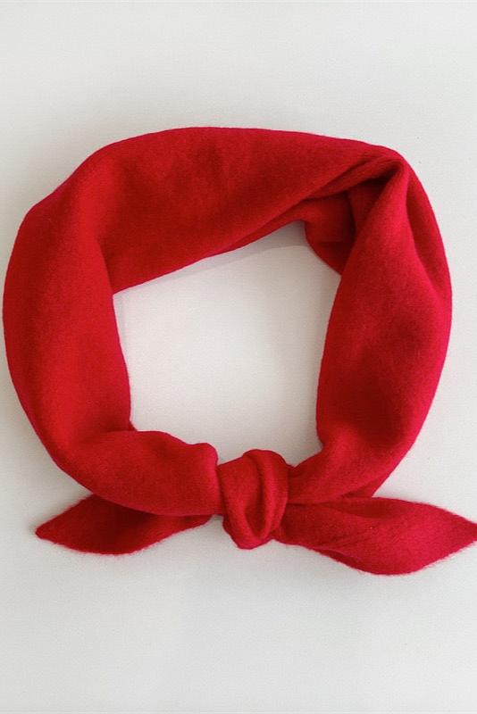 Fuzzy Wool Cravat Scarf, Red