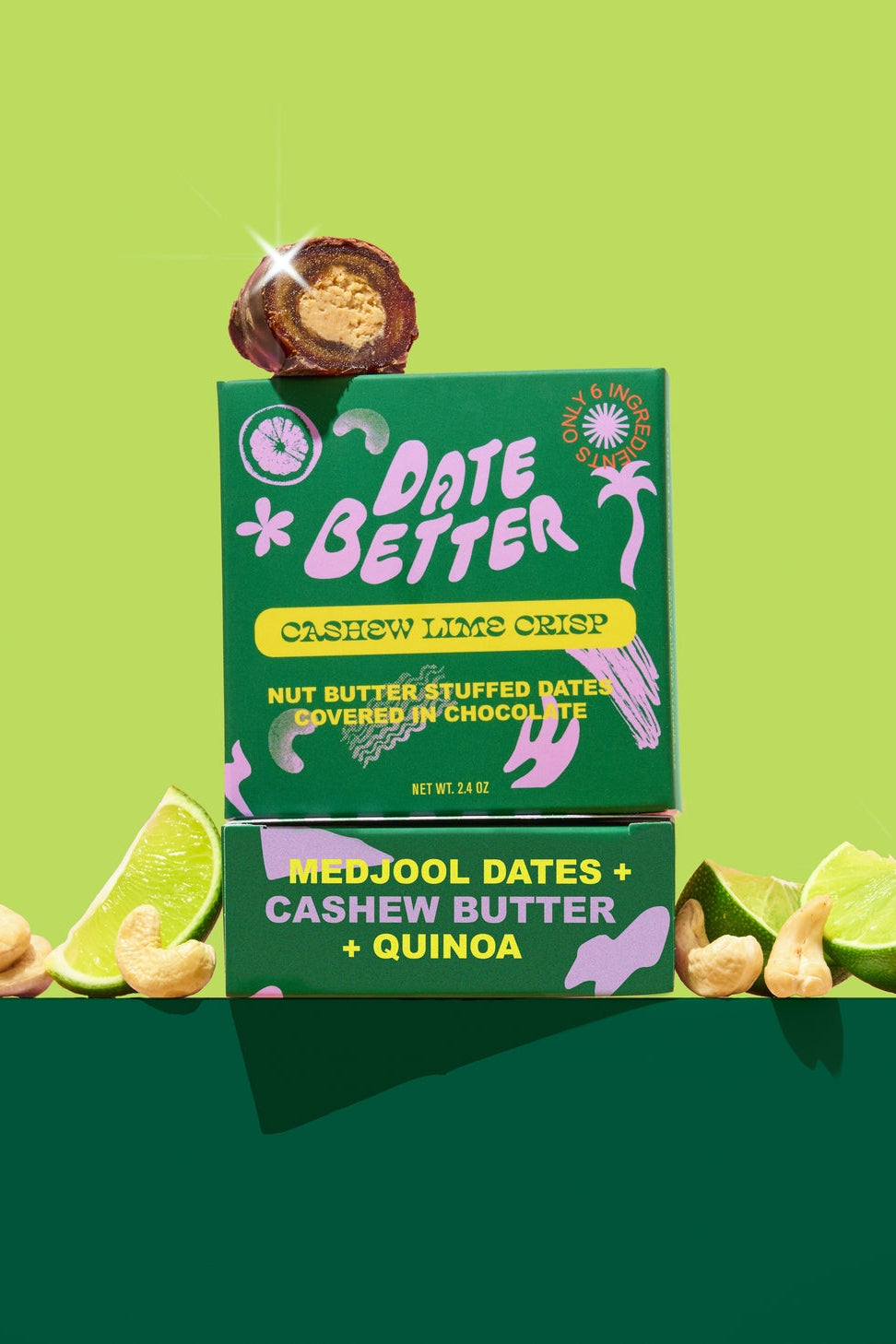 Cashew Lime Crisp, Chocolate Covered Dates