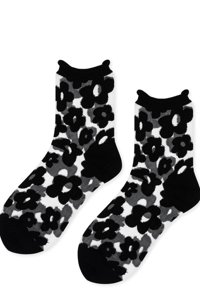 Pop Sheer Short Crew Socks, Black