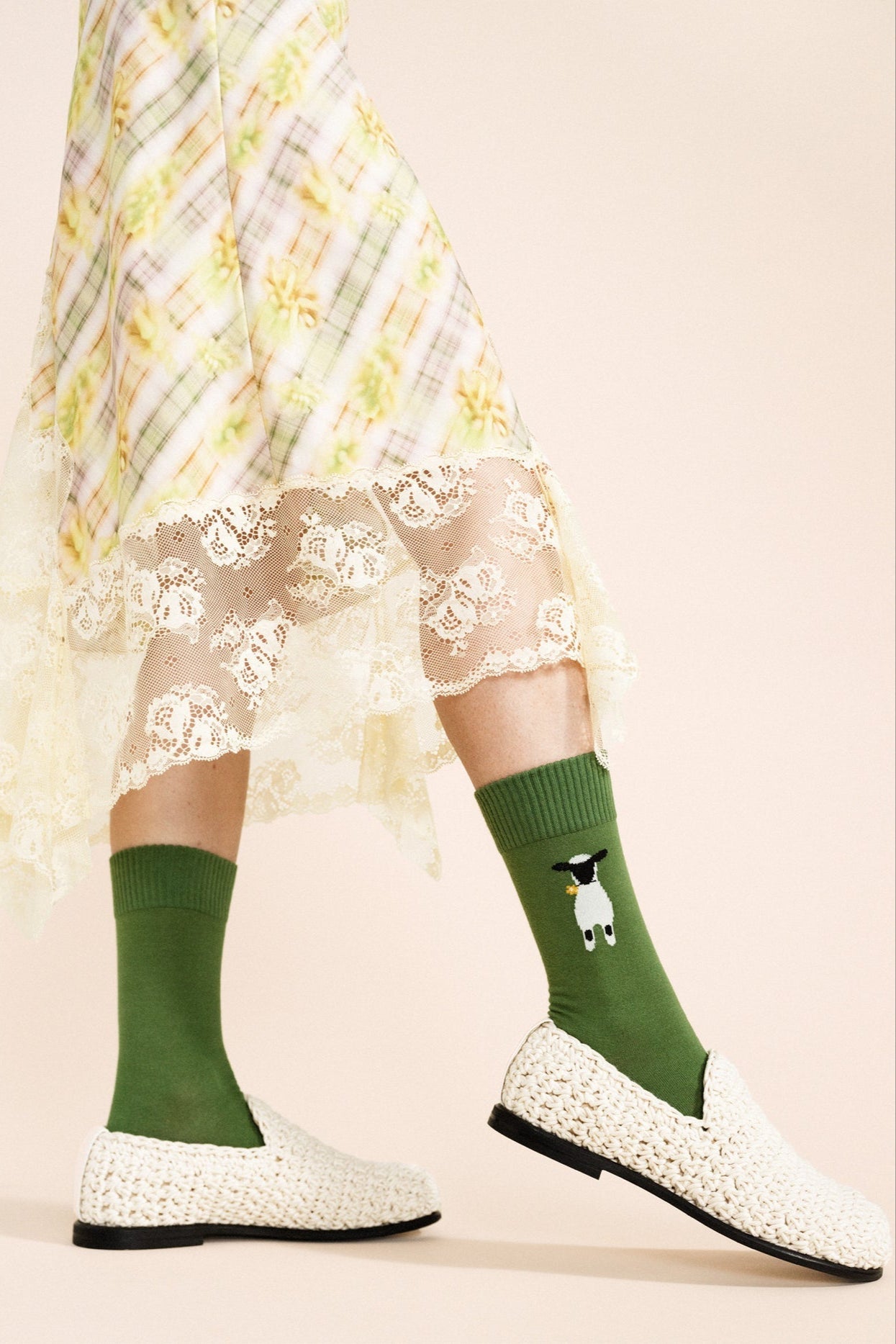 Nice to See Ewe Crew Sock, Green