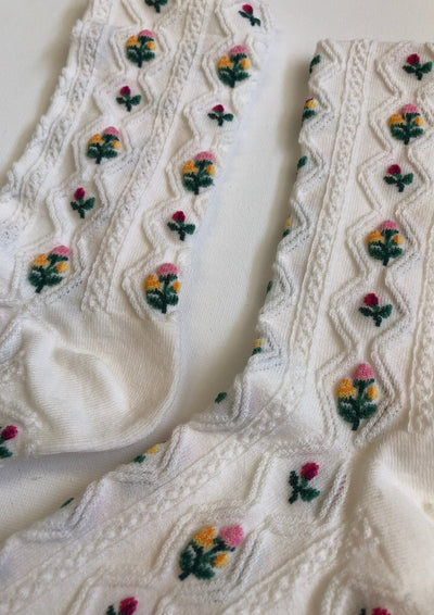 Rose Garden Socks, White