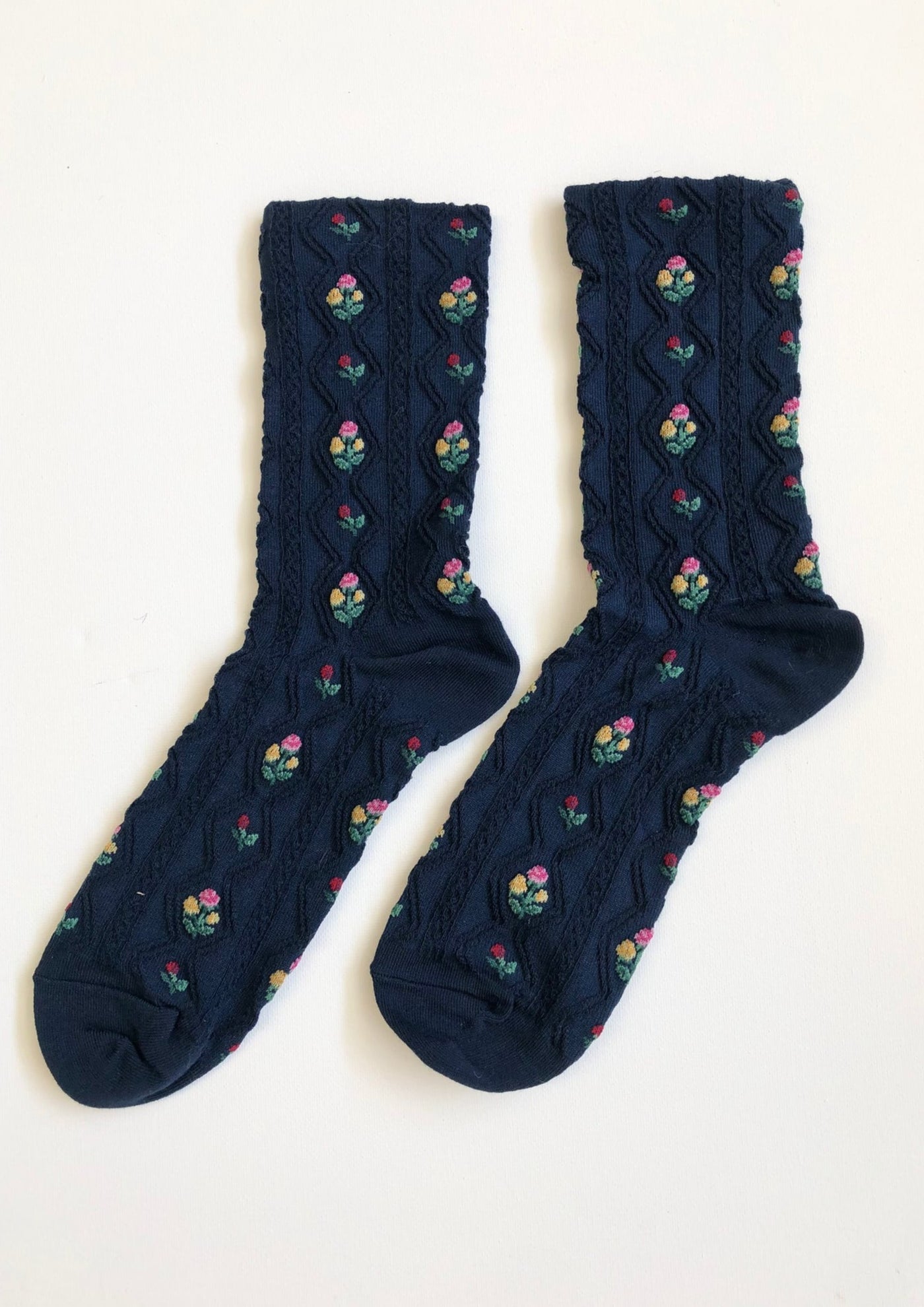 Rose Garden Socks, Navy