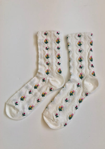 Rose Garden Socks, White