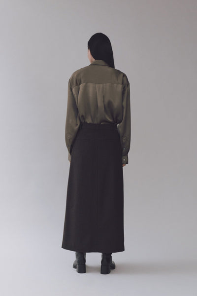 Wool Maxi Wrap Skirt, Brown