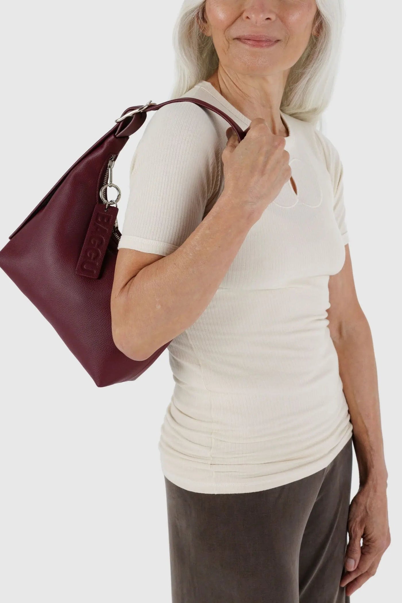 Mini Recycled Leather Shoulder Bag, Mahogany