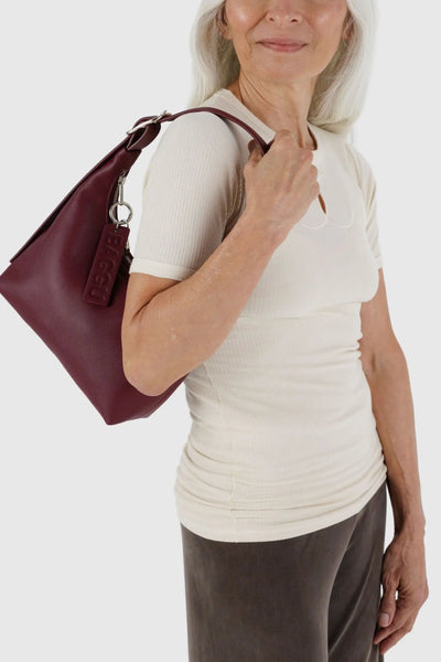 Mini Recycled Leather Shoulder Bag, Mahogany