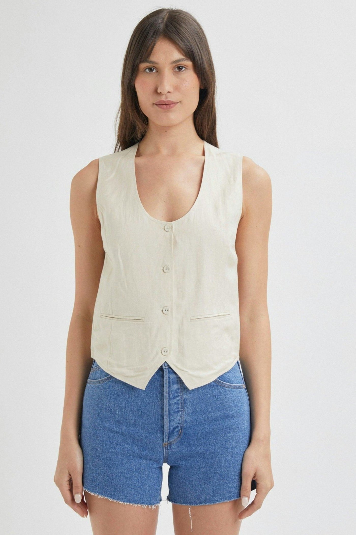 Soho Linen Vest, Biscuit