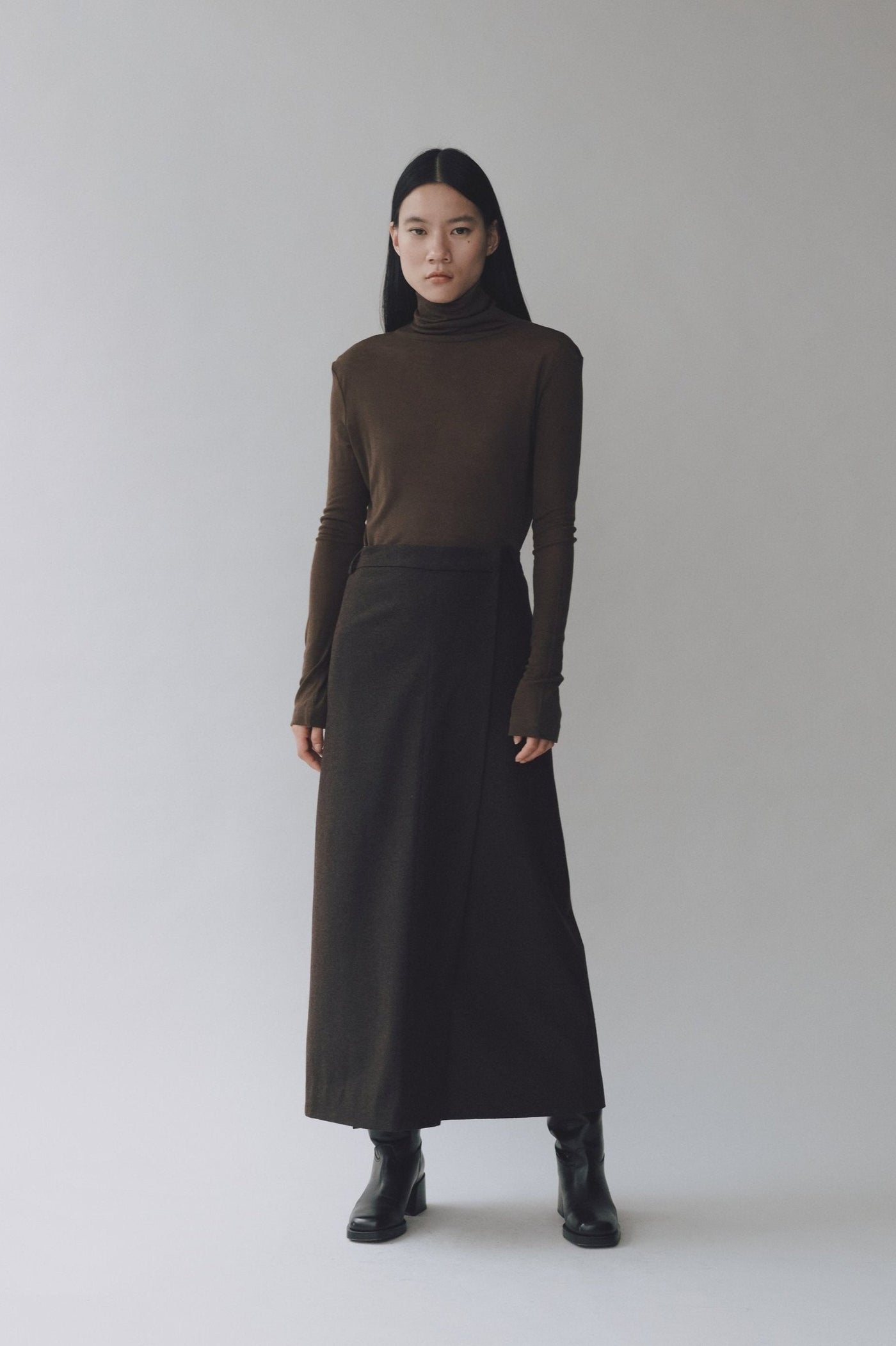 Wool Maxi Wrap Skirt, Brown