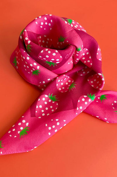 Cotton Silk Bandana, Neon Strawberries