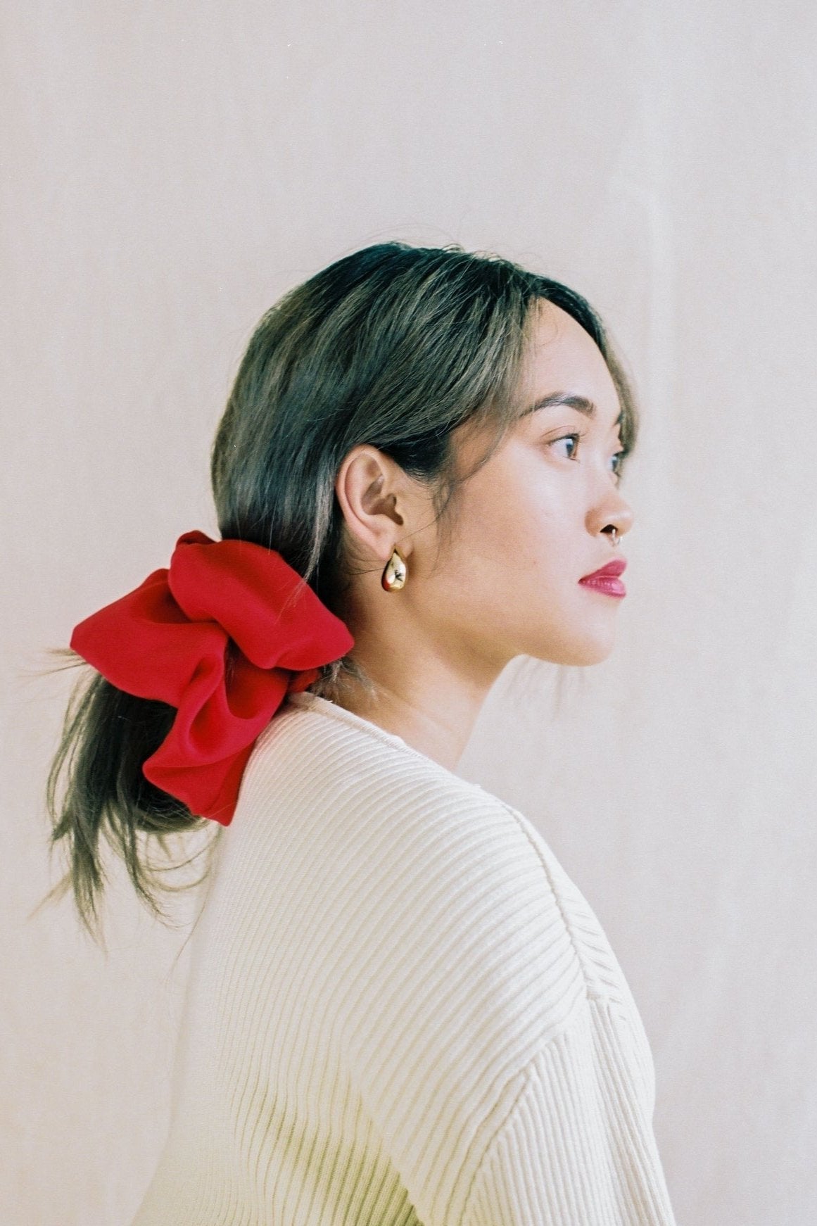 Oversized Silk Scrunchie, Red