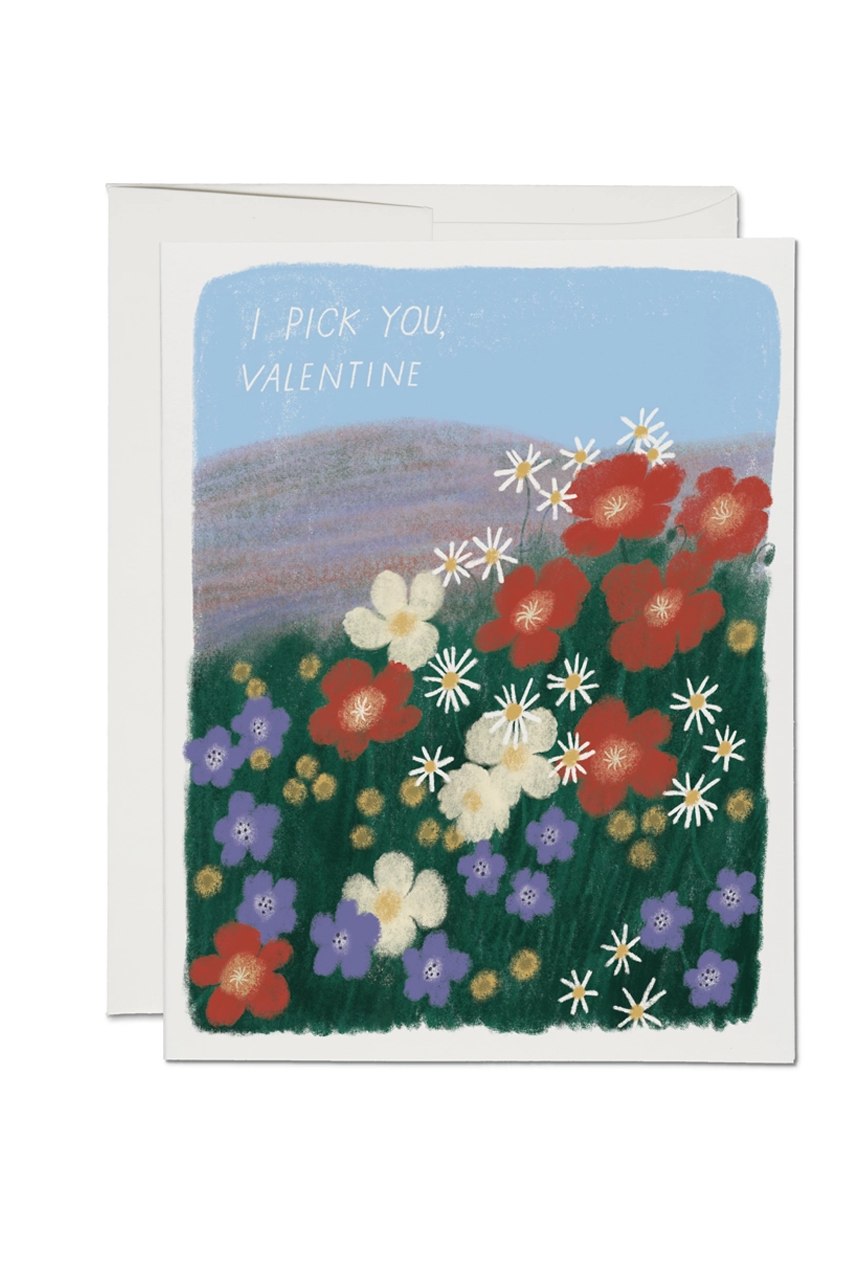 Picking Flowers Valentine's Greeting Card