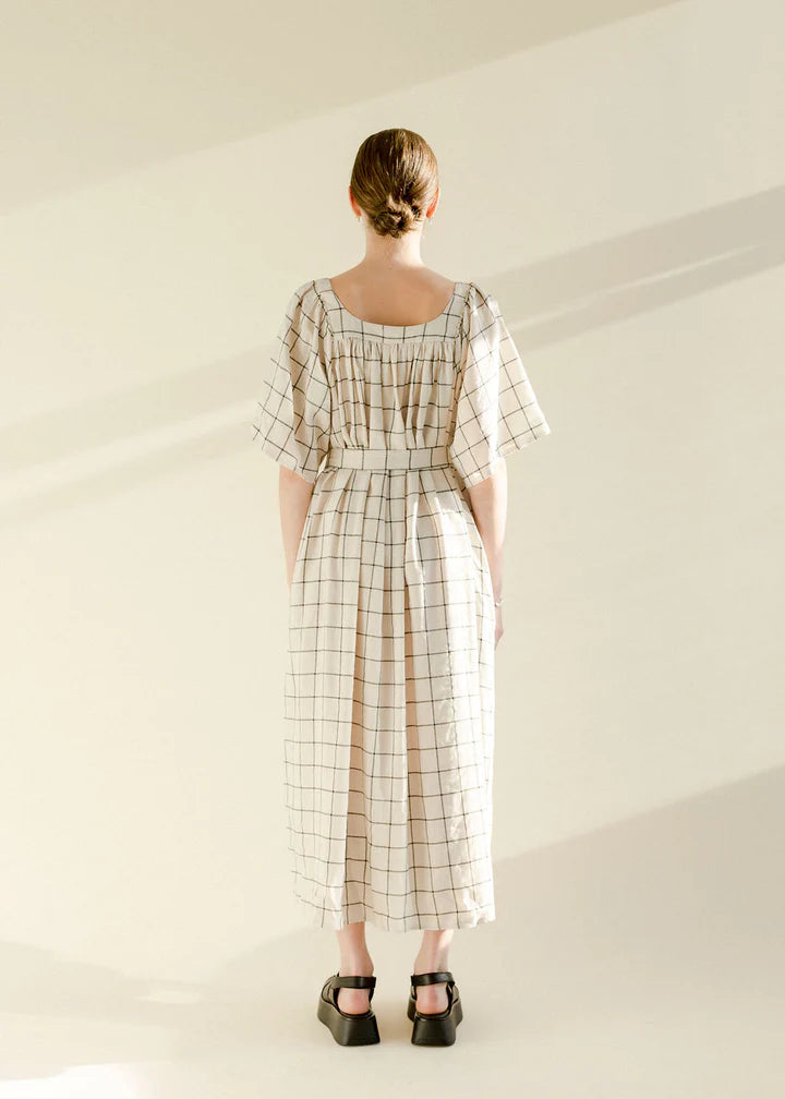 Bonjour Dress, Linen Grid